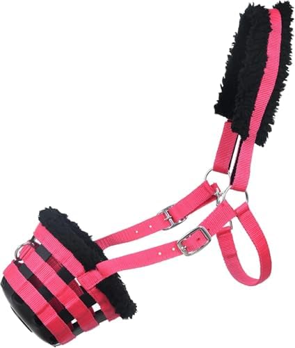 Grazing Muzzle Bag with Adjustable Strap, Grain Feed Bag (Pink, Full)
