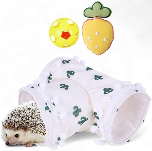 Hedgehog Hideout Tunnels with Bell Ball Toy, Hedgehog Tunnels with 2pcs Toys For Hedgehogs, Small Animal Tunnel Tubes Toy For Hamster Guinea Pig Chinchilla Rabbit, Hedgehogs Accessories (White Tunnel)