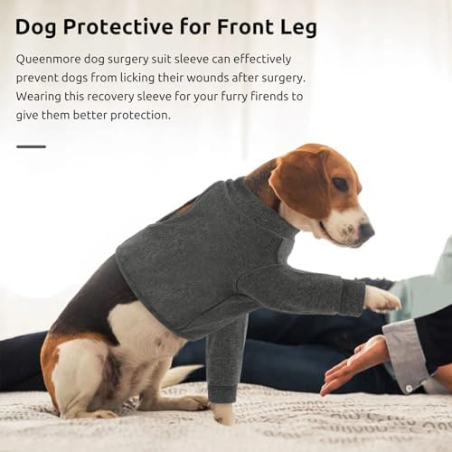 Queenmore Dog Surgery Recovery Sleeve Front Legs, Breathable Dog Recovery Sleeve, Elbow Protector Pet Cone Alternative After Surgery, Grey, M