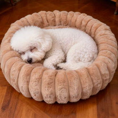 Donut Small Dog Bed Round Calming Kitten & Puppy Bed,20in Brown