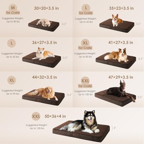 EHEYCIGA Orthopedic Dog Bed Large with Removable Washable Cover, 50IN Brown