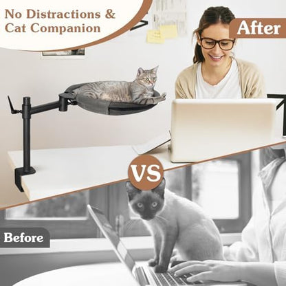 Cat Desk Bed - with 360° Rotating & Adjustable Height,Grey