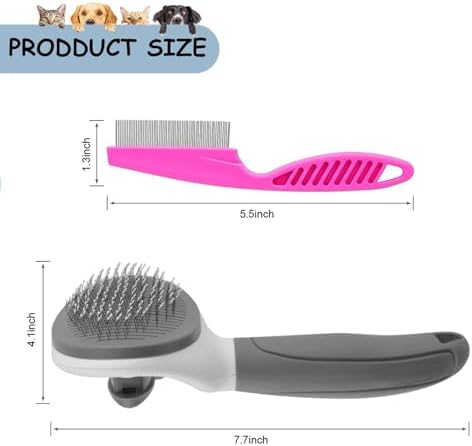 Cat Brushes for Indoor Cats, Dog Brush for Shedding with Metal Cat Comb, Self Cleaning Pet Hair Brush with Release Button for Grooming Kitten(Dark Grey)