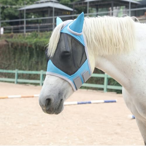 Horse Fly Mask with Ears, Breathable Fine Mesh Pale Blue Cob