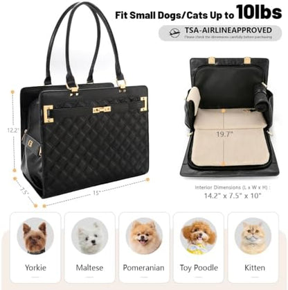 2-in-1 Stylish Dog Purse Carrier Soft-Sided Carriers Travel Tote Bag for Small Dogs Cats, Fashion Foldable Pet Bag for Puppies Small Animals with Pockets (Black Checkered, 15" L x 7.5" W x 12.2" H)