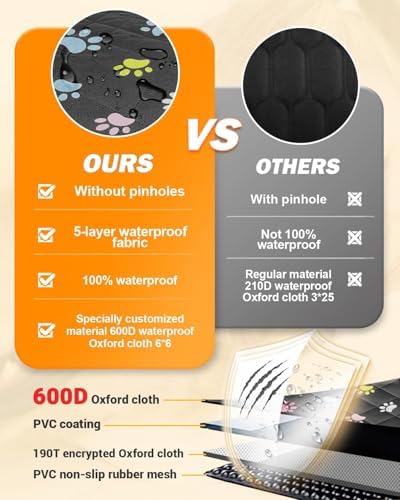 Dog Car Seat Cover, 600D Heavy Dute Car Seat Cover for Dogs Pets, 100% Waterproof Anti-Scratch Nonslip Dog Hammock for Cars, Seat Covers Protector with SeatBelt for Sedan SUV Truck Standard Paw