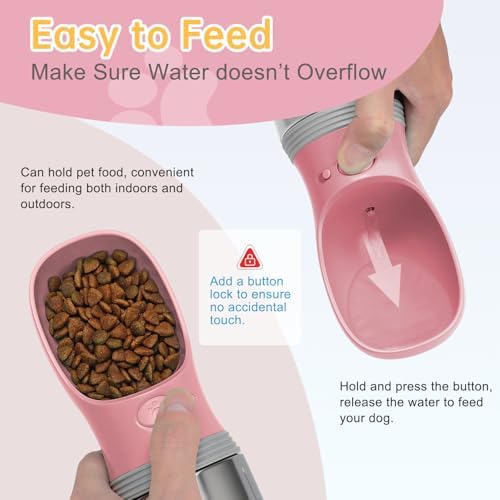Portable Dog Water Bottle with Food Container, 14 OZ, Stainless Steel