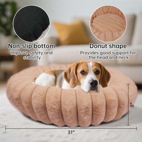 Donut Dog Beds Large Sized Dog Washable Plush Pet Bed,36in Brown