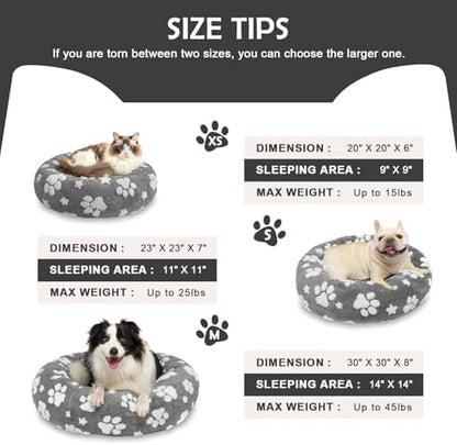 Donut Dog Beds for Medium Dogs, Calming Round Cat Beds, Grey, 30"