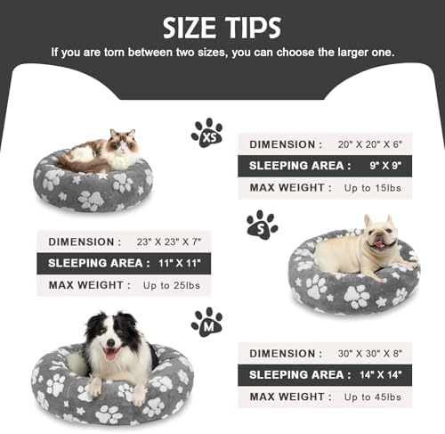 Round Cat Beds for Indoor Cats, Small Donut Dog Beds, Grey, 20"