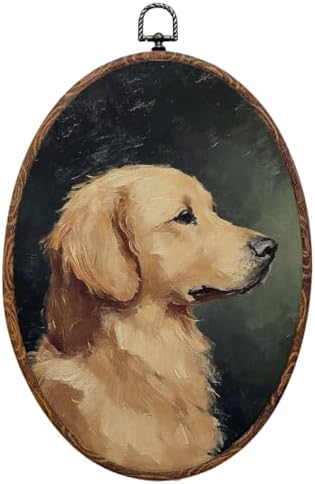 Vintage Dog Oval Framed Wall Art, Dog Lover Gifts Canvas Art Wall Decor，Cottage Hanging Decor Painting Artwork for Home Bedroom Gallery Bathroom Dorm Living Room Office Decorations 8.3x12inch
