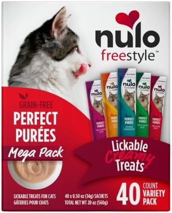 Nulo Freestyle Lickable Cat Treats - Perfect Purées Variety Pack, Squeezable Grain-Free Wet Cat Food Topper, High Moisture for Hydration, 40 x 0.5oz