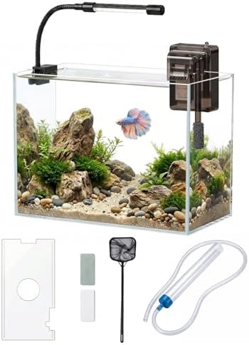 Glass Fish Tank Kit, 3 Gallon Betta Nano Fish Tank Aquarium Starter Kit