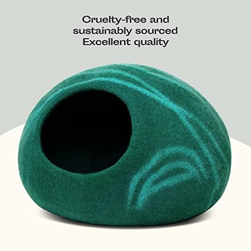 MEOWFIA Cat Cave - Merino Wool Bed for Indoor Cats (Emerald, Large)
