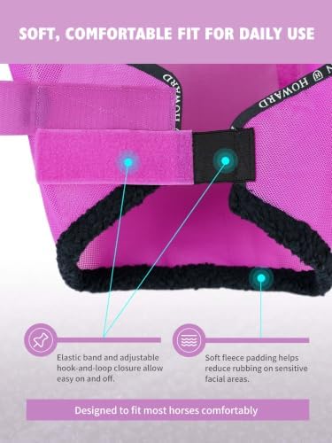 Harrison Howard Reinforced Horse Fly Mask with Mirror PVC Brow Support, Enhanced Eye Space, UV Protection Purple S