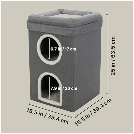 Trixie Saul Cat Condo | 2-Story Condo Tower | Scratching Surface | Foldable for Easy Storage | Gray