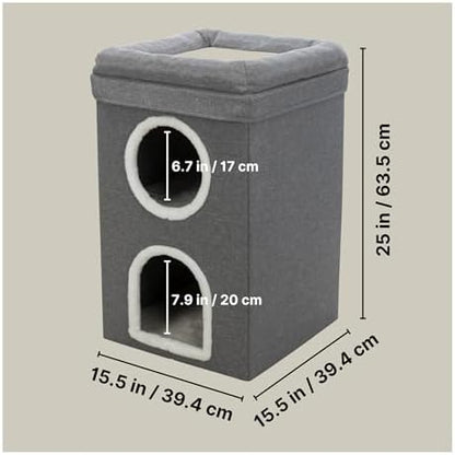 Trixie Saul Cat Condo | 2-Story Condo Tower | Scratching Surface | Foldable for Easy Storage | Gray