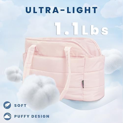 Lightweight Puffy Dog Purse Carrier for Small Dogs, Pink