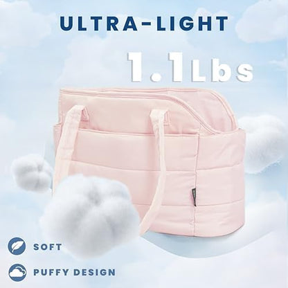 Lightweight Puffy Dog Purse Carrier for Small Dogs, Pink