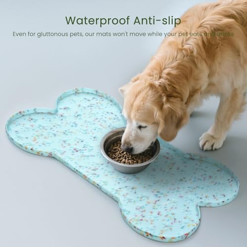 PWTAA Dog Food Mat Anti-Slip Silicone Dog Bowl Mat Thicker Pet Placemat Waterproof Cat Feeder Pad with Raised Edge Puppy Kitten Feeding Mats Suitable Small Medium-Sized Dogs Cats Eating Tray