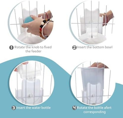Hanging Cage Auto Pet Food Bowl Water Bottle Dispenser, 1L, Blue