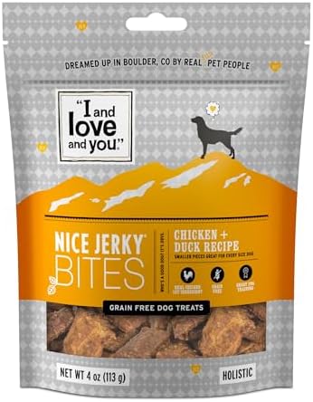 I AND LOVE AND YOU, Dog Treats Jerky Bites Chicken Duck, 4 Ounce