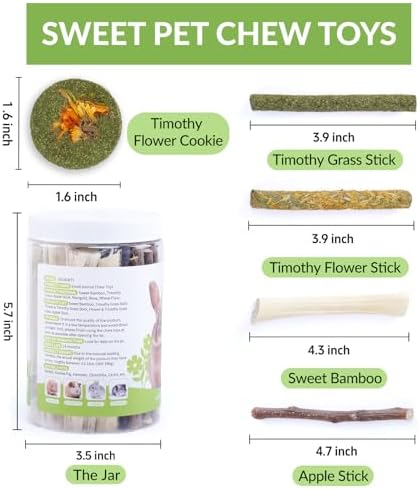 50-60 Pcs Rabbit Chew Toys, Guinea Pig, Hamster, Bunny Chew Toys, Sweet Bamboo, Apple Stick, Timothy Stick, Prevent Teeth Overgrowth, Clean Teeth
