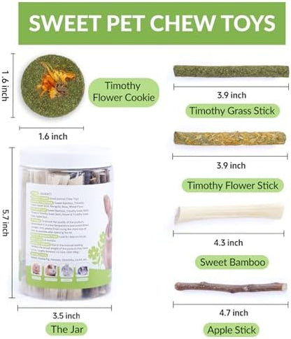 50-60 Pcs Rabbit Chew Toys, Guinea Pig, Hamster, Bunny Chew Toys, Sweet Bamboo, Apple Stick, Timothy Stick, Prevent Teeth Overgrowth, Clean Teeth