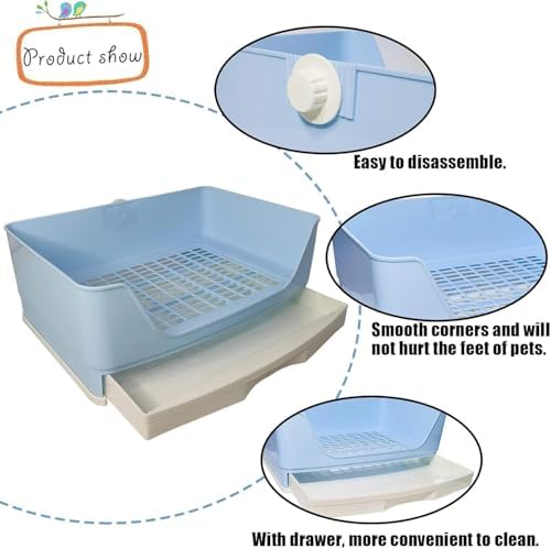 kathson Large Rabbit Litter Box with Drawer, Bunny Potty Trainer Corner Toilet Guinea Pig Litter Box Bigger Pet Pan with Grass Mat for Chinchilla, Ferret, Hamster (Pink)