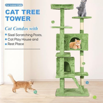 FDW | 54" Cat Tree Tower | Green | Multi-Level Indoor Activity Center