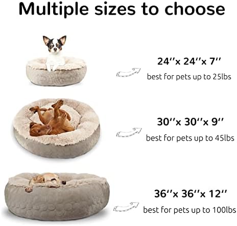 HACHIKITTY Dog Donut Round Calming Bed, Fluffy Dog Bed for Medium Large Dogs, Cooling Warming Soft Dog Cushion Bed, Double Sided Available Dog Bed with Warm & Cool Sides(24"x24"x7", Taupe)