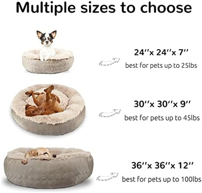 HACHIKITTY Dog Donut Round Calming Bed, Fluffy Dog Bed for Medium Large Dogs, Cooling Warming Soft Dog Cushion Bed, Double Sided Available Dog Bed with Warm & Cool Sides(24"x24"x7", Taupe)