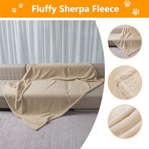 Waterproof Dog Bed Cover 85x57in Pet Blanket for Big Dogs Reversible Pets Couch Blankets for Puppy Fluffy Cream Sherpa Fleece Sofa Leakproof Covers for Cat Warm Washable-XL