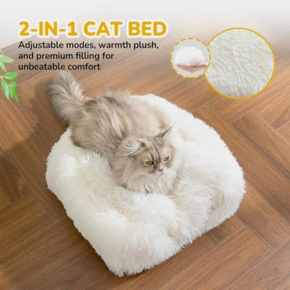 CATISM Cat Bed Cat Beds for Indoor Cats 2 in 1 Foldable Cat House White L