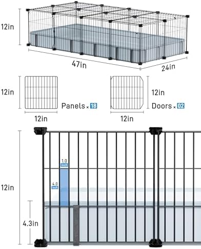 BUCATSTATE Guinea Pig Cages with Floor Mat, 20 Panels Guinea Pigs Playpen with Top Cover, Metal Rabbit Cage Indoor for Hedgehogs, Quail, Chickens (47" L x 24" W x 12" H)