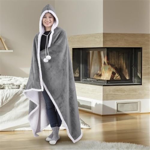 Premium Wearable Hooded Blanket for Adult Women and Men 71"x51" - Super Soft, Lightweight, Microplush, Cozy and Functional Throw Blanket (Silver)