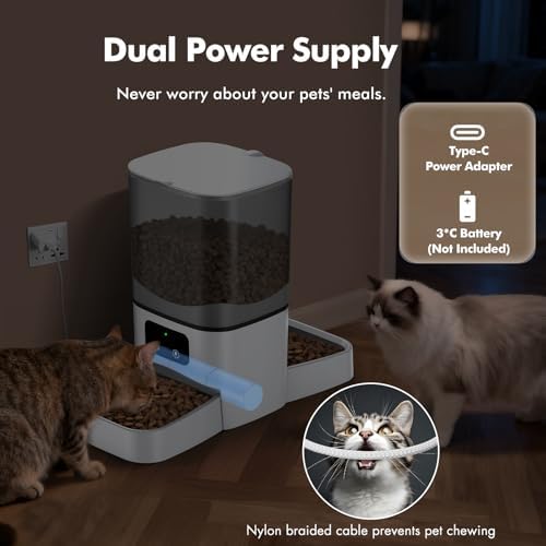 Automatic Cat Feeder for 2 Cats, Smart APP Control, 6L/25Cup Large Capacity