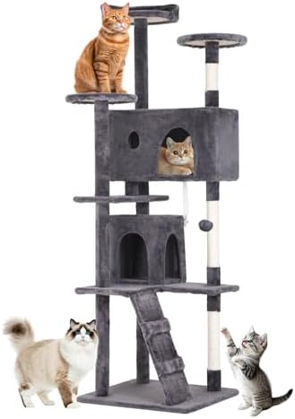 BestOffice 70 Inch Cat Tree, Multi-Level Cat Tower with Condo, Perches, Sisal Scratching Posts, Climbing Ladder,Indoor Activity Center Play House for Kittens & Adult Cats, Light Gray
