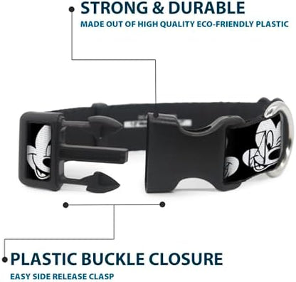 Buckle-Down Plastic Clip Collar - Mickey Mouse Expressions CLOSE-UP Black/White - 1" Wide - Fits 9-15" Neck - Small