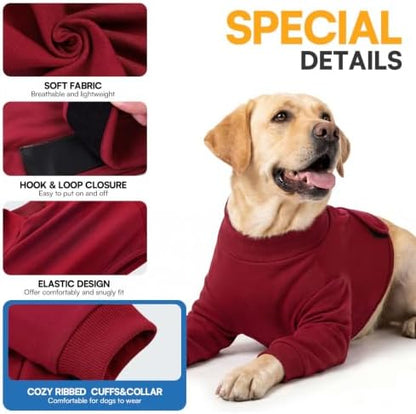 Queenmore Dog Leg Sleeve to Stop Licking, Alternative to Cone of Shame, After Surgery Dog Elbow Protector with Magic Tapes, Recovery Suit for Dogs, Burgundy, S