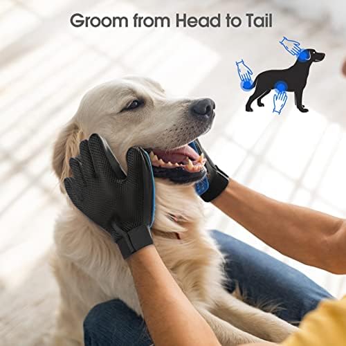 Pet Hair Removal Glove with 255 Silicone Tips for Dogs & Cats, Right Blue