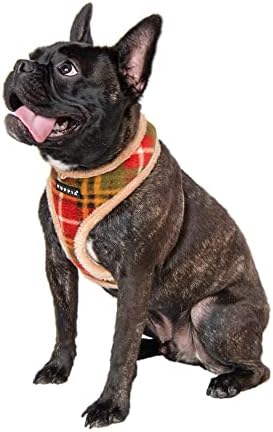 Puppia Norman Dog Harness Over-The-Head Warm Winter Checkered Pattern Adjustable Chest for Small and Medium Dog, Beige, Small