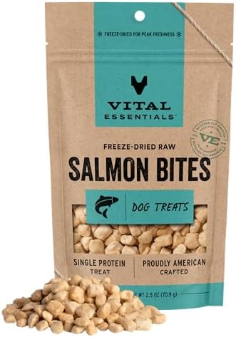 Vital Essentials Freeze Dried Dog Treats, Salmon Bites, 2.5 oz Bag