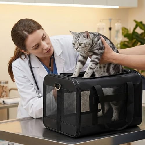 Conlun Cat Carrier Soft-Sided Pets Travel Carriers up to 15 Lbs,Black M