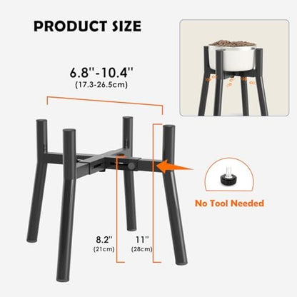 Adjustable Raised Dog Bowl Stand for 7-10.6" Diameter Food & Water Bowls - 11" Tall Elevated Feeder for Improved Comfort & Posture (Bowl Not Included)