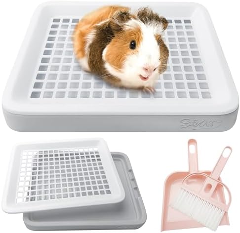 Generic Guinea Pig Toilet, Small Animal Potty Trainer Corner, Square Rat Litter Bedding Box with Small Broom, Dustpan, Small Pet Litter Toilet for Guinea Pigs, Chinchilla, Ferret,Galesaur…