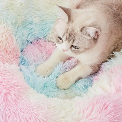 Western Home Calming Donut Cat Bed Small Dog Bed Washable,20" Rainbow