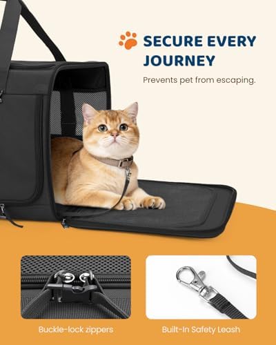 MIDOG Cat Carrier for 2 Cats, Expandable Soft Sided Pet Carrier with Litter Box, Portable Double Compartment Kennel up to 30lbs for Car Travel, Vet Visits, Moving