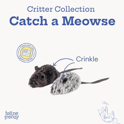 P.L.A.Y. Cute Plush Cat Toys - Feline Frenzy Animal Critter Themed Catnip Filled Toy, Great for Adult Cats and Kittens - Machine Washable, Recycled Materials, Crinkles (Catch a Meowse, Set of 2)