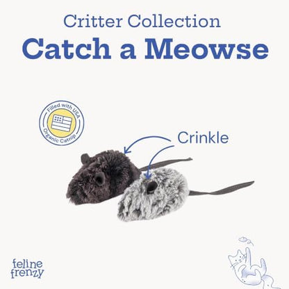 P.L.A.Y. Cute Plush Cat Toys - Feline Frenzy Animal Critter Themed Catnip Filled Toy, Great for Adult Cats and Kittens - Machine Washable, Recycled Materials, Crinkles (Catch a Meowse, Set of 2)
